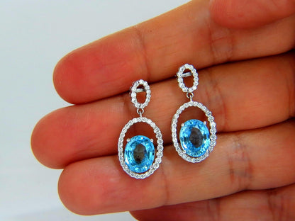 8.86ct natural vivid indigo blue zircon diamonds dangle earrings 14kt