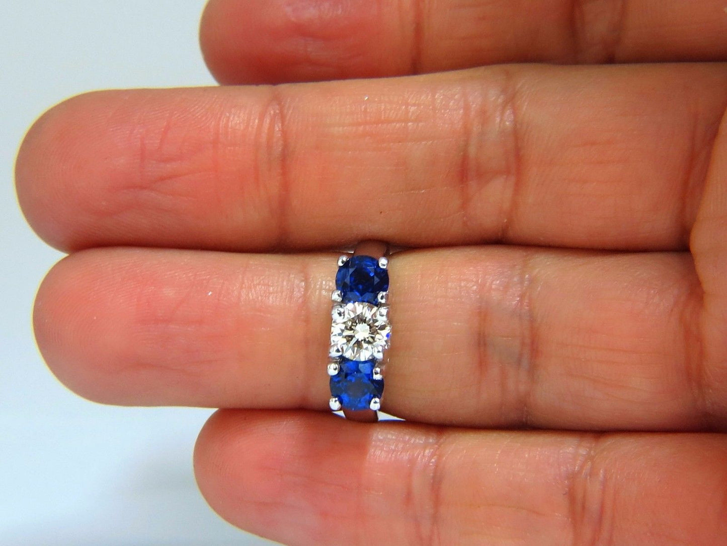 2.48ct natural sapphires diamond three stone ring 14kt lucy royal blue
