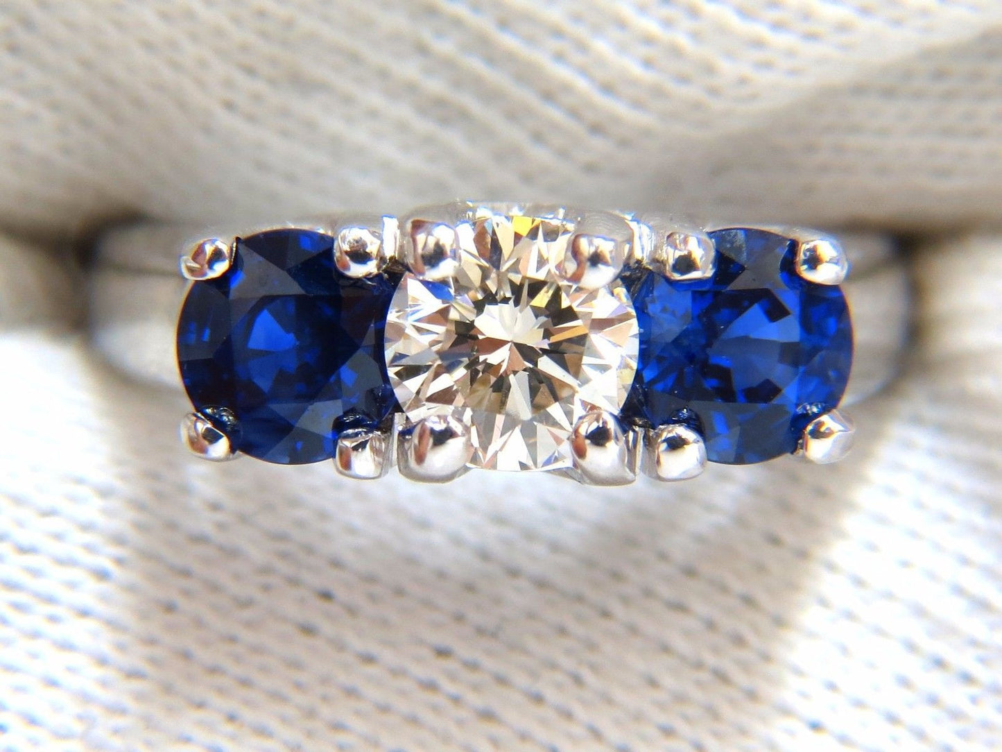 2.48ct natural sapphires diamond three stone ring 14kt lucy royal blue