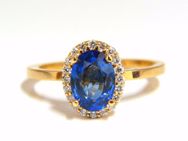2.18ct natural vivid blue sapphire diamonds ring 18kt petite halo