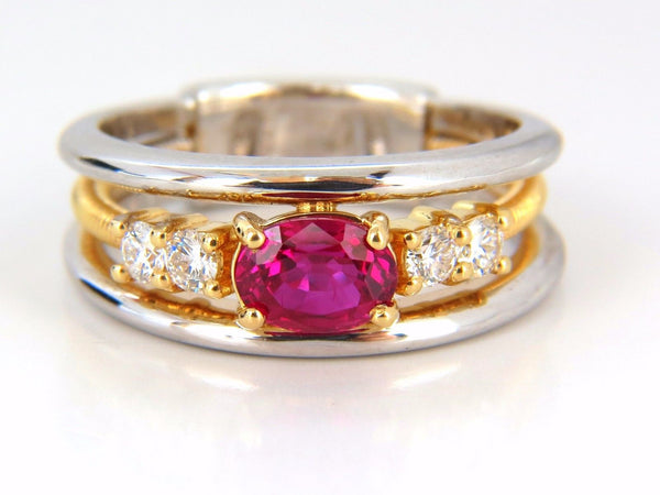 GIA Certified 1.30ct natural vivid red ruby diamonds ring 18kt coil wrap