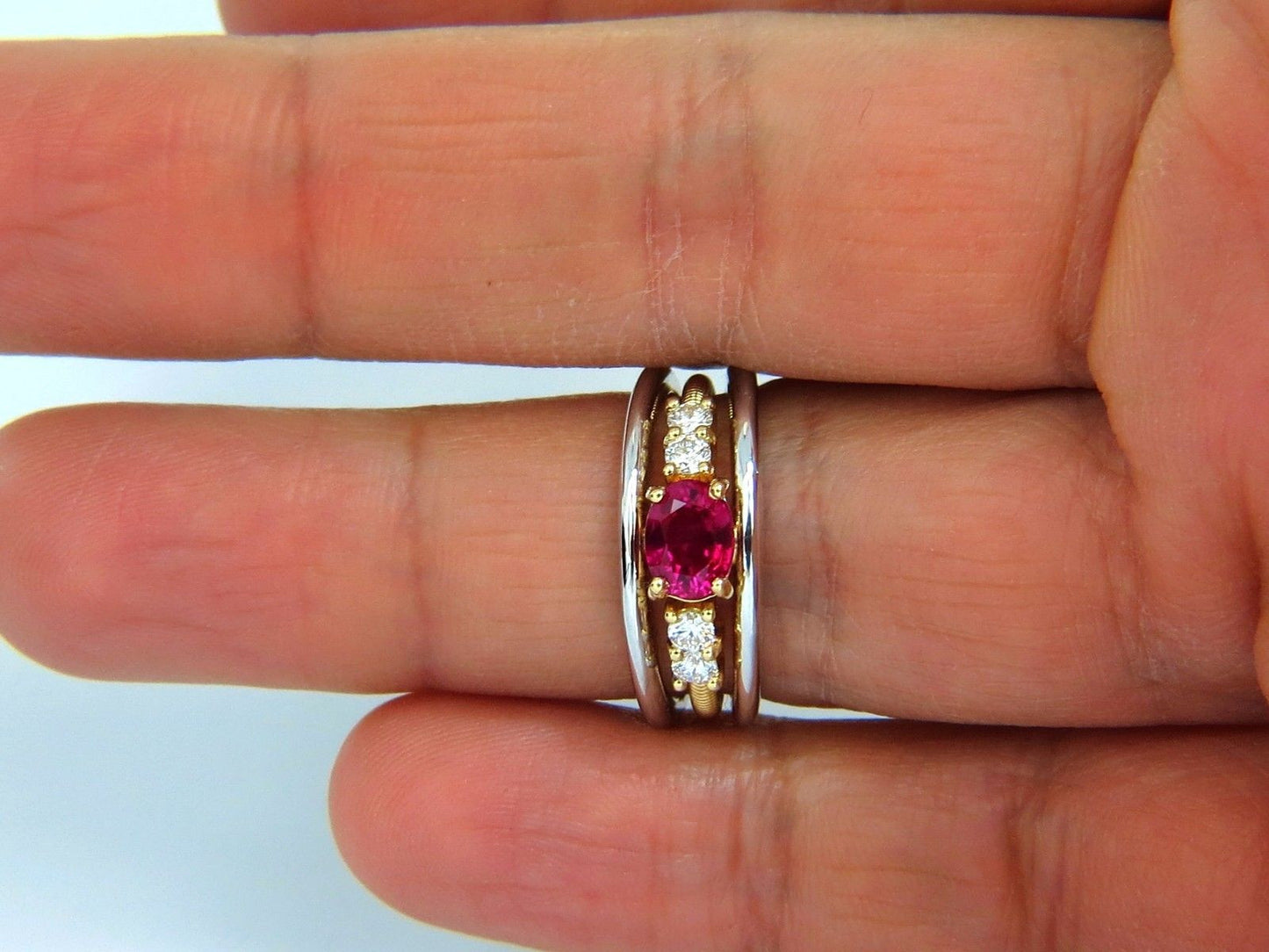 GIA Certified 1.30ct natural vivid red ruby diamonds ring 18kt coil wrap