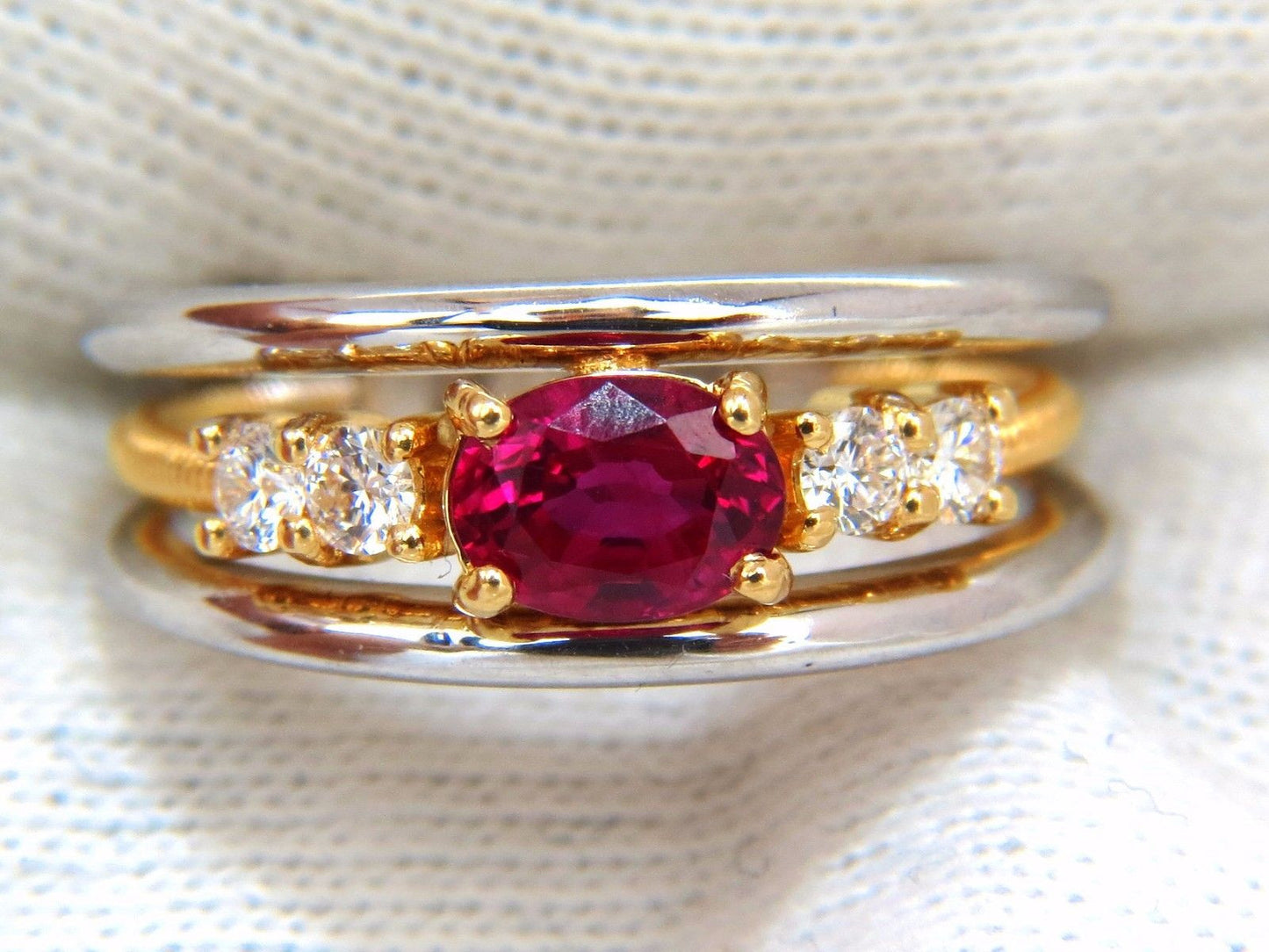 GIA Certified 1.30ct natural vivid red ruby diamonds ring 18kt coil wrap