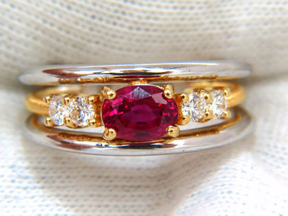 GIA Certified 1.30ct natural vivid red ruby diamonds ring 18kt coil wrap