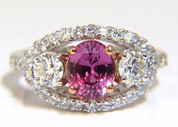 GIA Certified 2.97ct natural no heat vivid pink sapphire ring three stone wrap