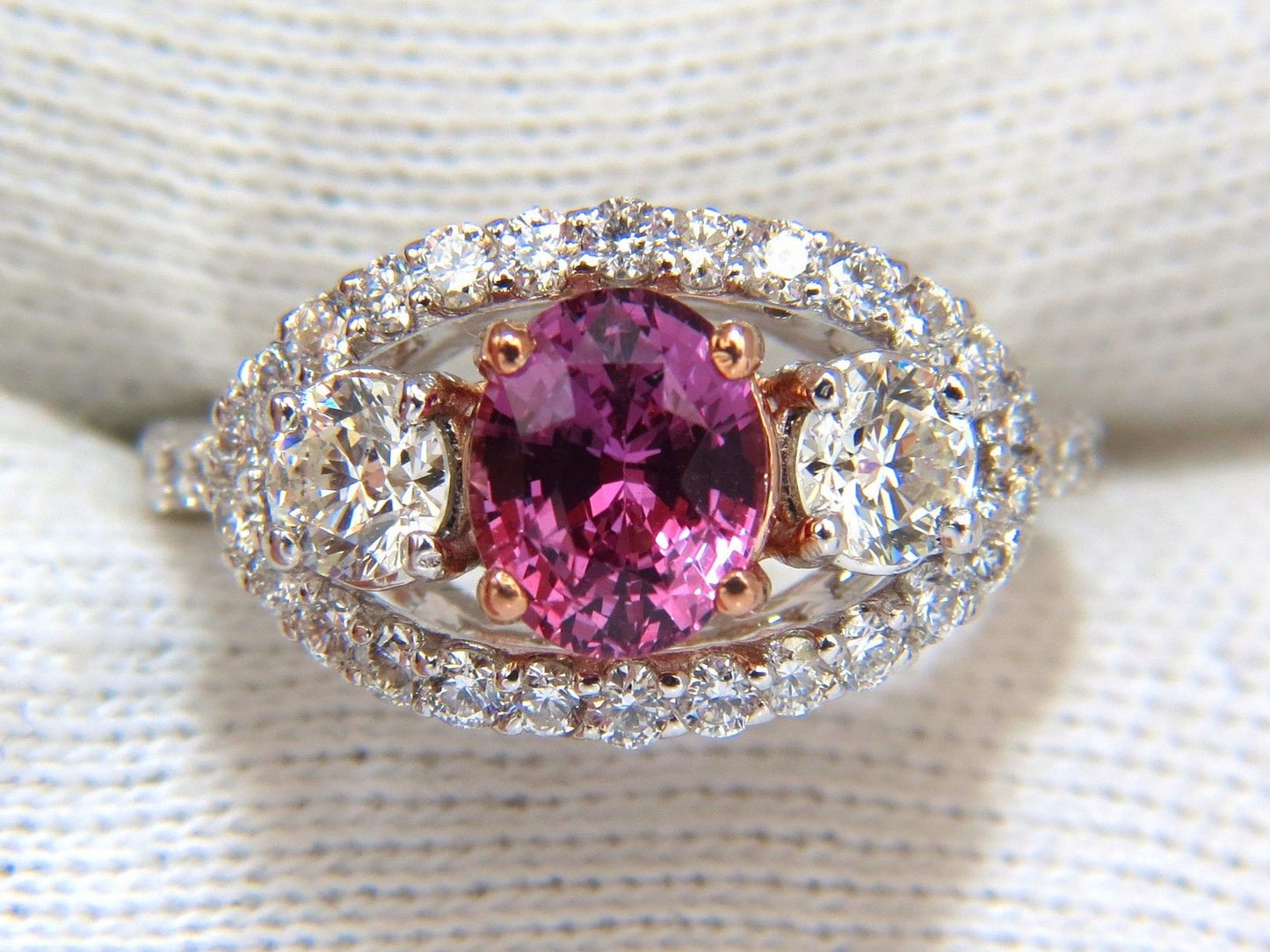 GIA Certified 2.97ct natural no heat vivid pink sapphire ring three stone wrap