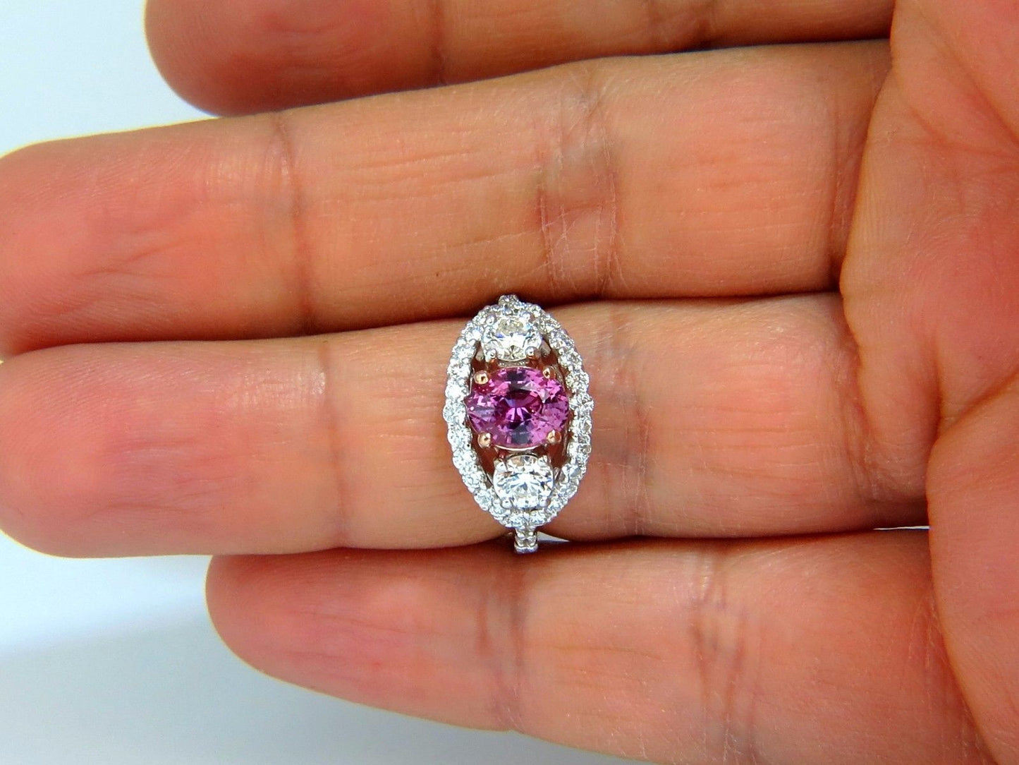 GIA Certified 2.97ct natural no heat vivid pink sapphire ring three stone wrap