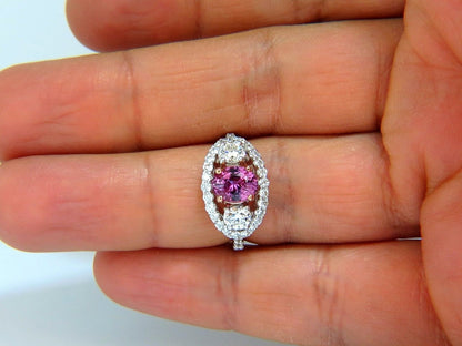 GIA Certified 2.97ct natural no heat vivid pink sapphire ring three stone wrap