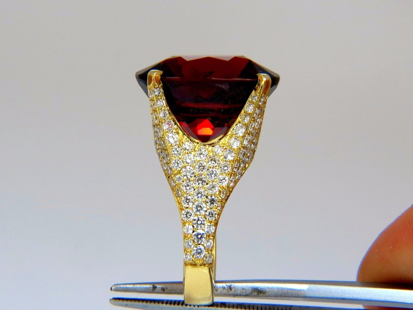 26.31ct GIA Natural Red Spessartite Garnet Diamonds Raised Crown Ring 18KT