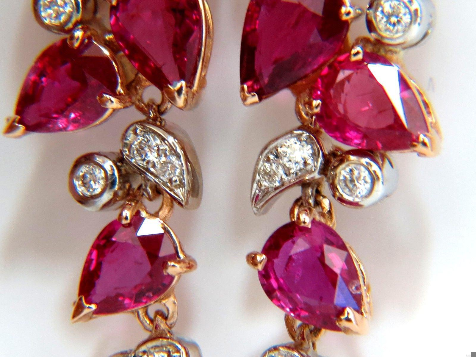 10.88ct Natural Red No Heat Ruby Diamond Dangle Earrings 18kt Unheated Ref 12306