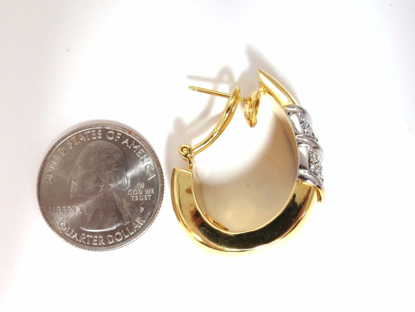 1.00ct large size classic diamond semi hoop earrings 18kt