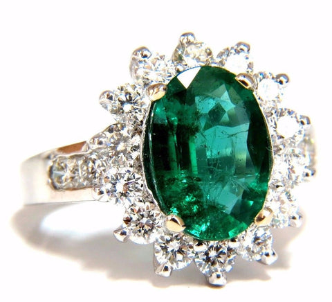 4.02ct Natural oval Emerald diamond cocktail halo ring 18kt G/Vs