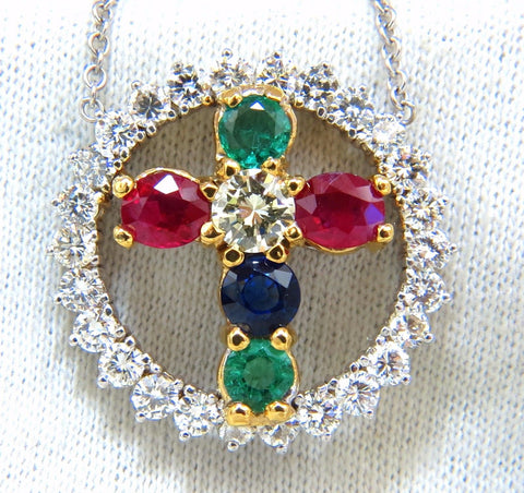 6.65ct natural ruby emerald sapphire diamonds cross 14kt.