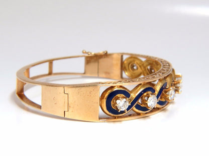 Victorian Ridged Interwoven Braided Handmade Diamond bangle bracelet 14kt