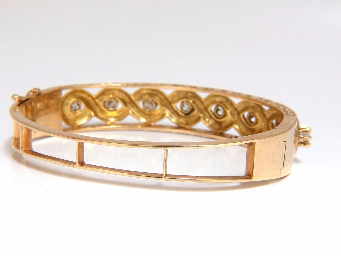 Victorian Ridged Interwoven Braided Handmade Diamond bangle bracelet 14kt