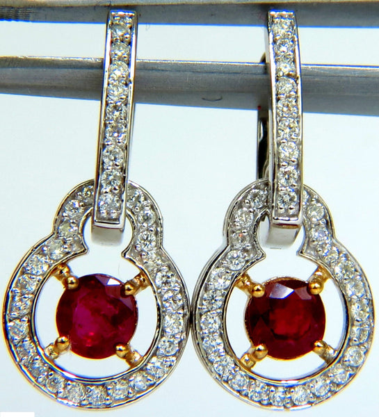 2.40CT NATURAL FINE GEM RED RUBY DIAMOND EARRINGS DANGLE HOOP 14KT