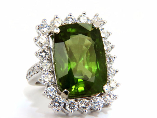 GIA Certified 18.58ct natural green peridot diamond ring 18kt