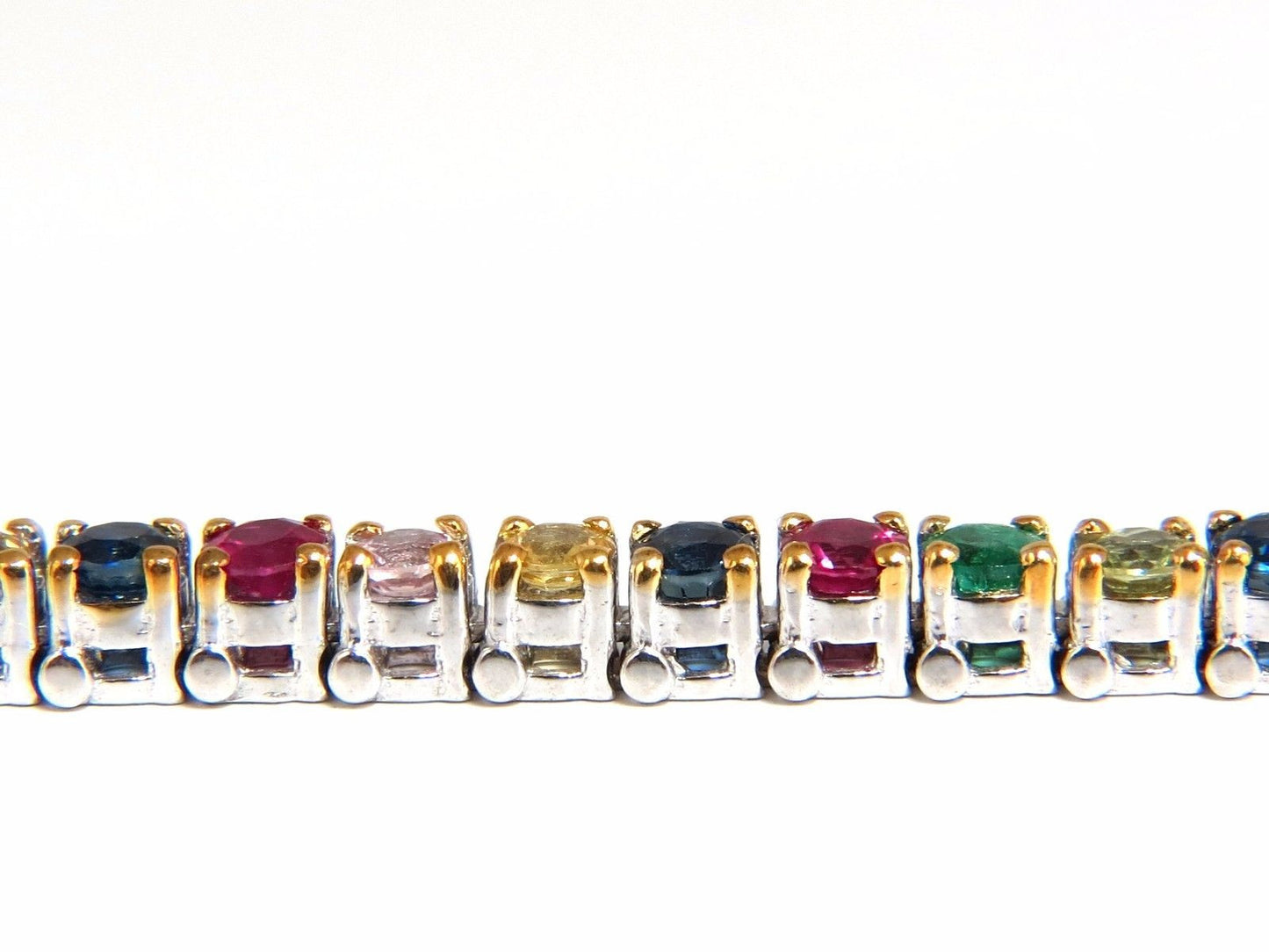 7.50ct natural ruby emerald sapphires diamond tennis bracelet 14kt gem line