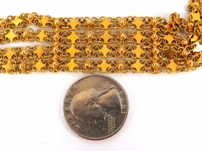 18kt. yellow gold vintage wide caliber bracelet mesh Hinged linked beads 7.50