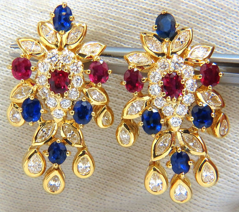7.00ct natural sapphire ruby diamond dangle earrings 18kt cocktail