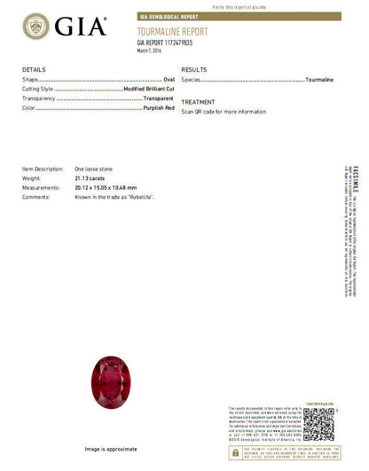 GIA Certified 24.13ct natural red tourmaline 3.00ct diamonds ring 18kt Rubellite
