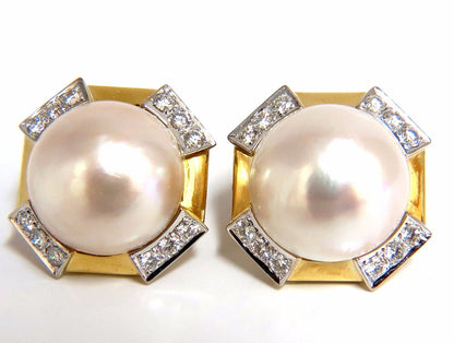 2.40ct. diamonds mabe pearl clip earrings 18kt omega vintage deco