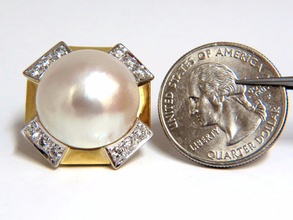 2.40ct. diamonds mabe pearl clip earrings 18kt omega vintage deco