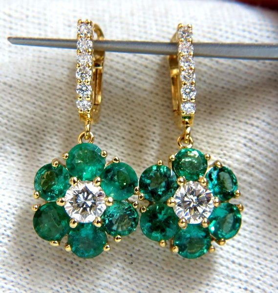 5.38ct Flora Cluster Natural emerald diamond dangle earrings 14kt vivid greens