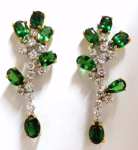 8.77ct natural vivid green tsavorite diamond dangle earrings 18kt cluster vine