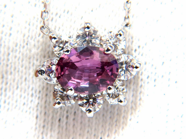 2.06ct natural purple pink sapphire cluster diamond necklace 14kt