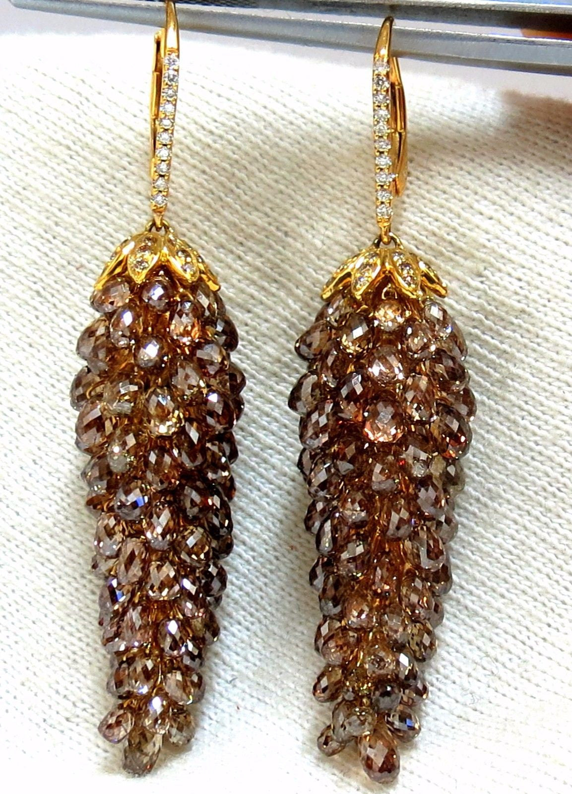 60.15ct Natural Fancy color briolette diamond dangle earrings 18kt grapevine