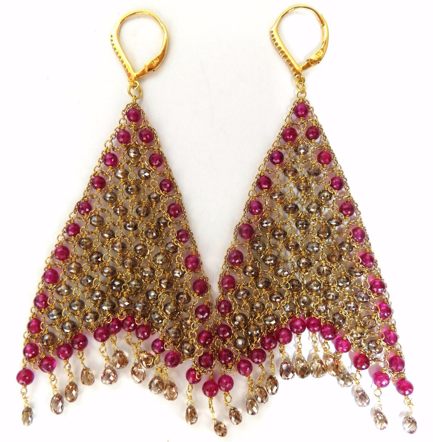 37.20ct Natural Fancy color briolette diamond dangle earrings 18kt Curtain Mesh