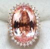 GIA Certified 36.18ct Natural Orangy Pink Morganite Diamonds Ring 18kt