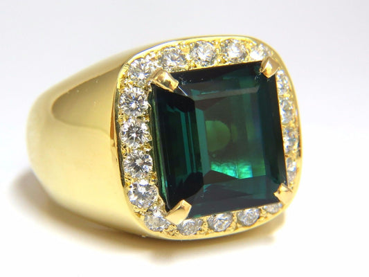 GIA Certified 13.59ct Natural Vivid Blue Green Tourmaline diamonds ring 18kt