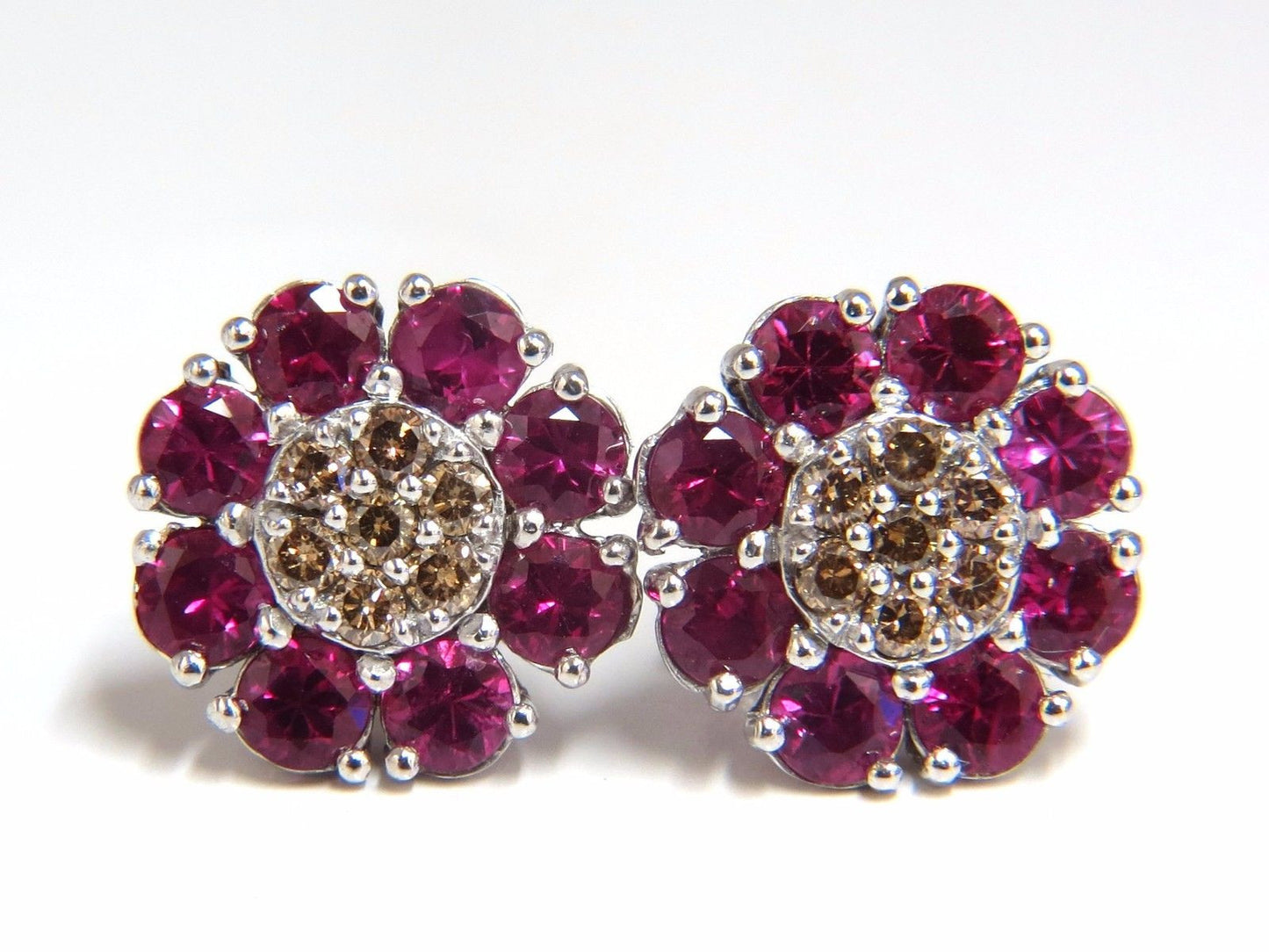 2.65ct Natural Fancy Color Diamonds Ruby Cluster Earrings 14kt