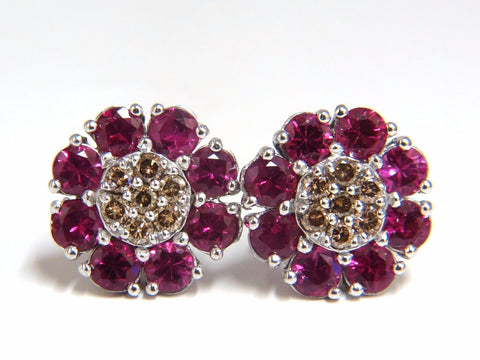 2.65ct Natural Fancy Color Diamonds Ruby Cluster Earrings 14kt