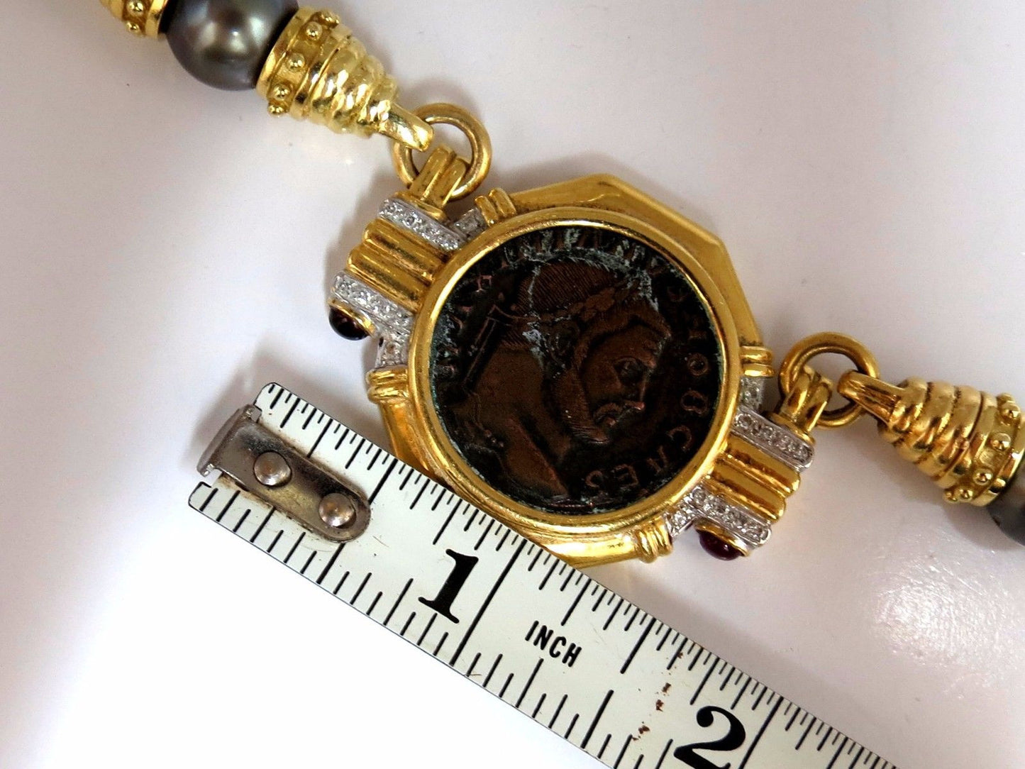 Ancient Athens Greek Coin Baraka Diamonds Necklace Vintage 14 / 18kt.
