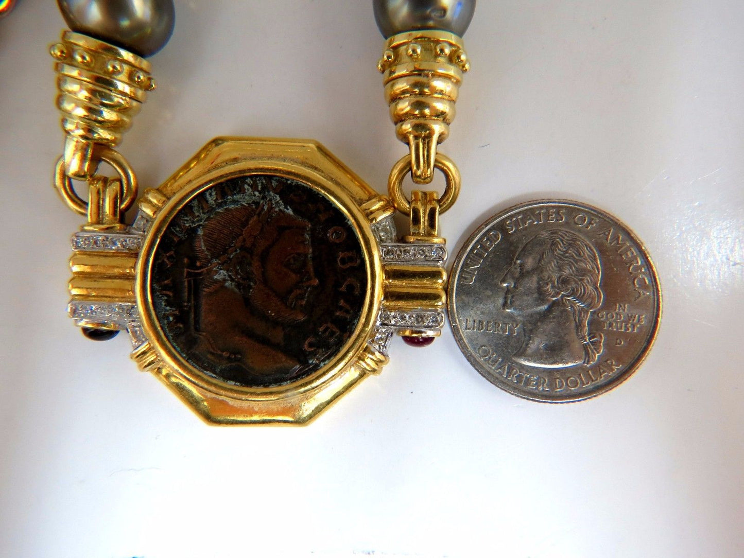 Ancient Athens Greek Coin Baraka Diamonds Necklace Vintage 14 / 18kt.