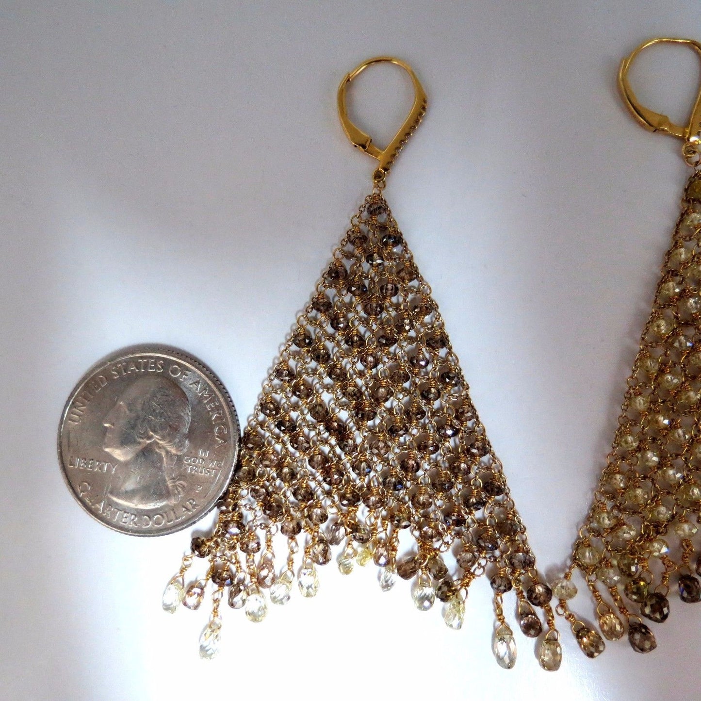 28.15ct Natural Fancy color briolette diamond dangle earrings 18kt Mesh