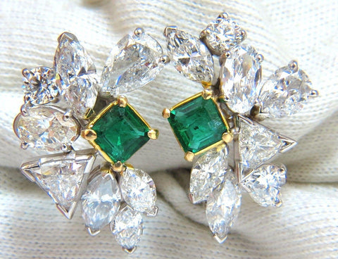 10.90ct Natural Emerald Diamond Crescent Cocktail Earrings Ref 12317