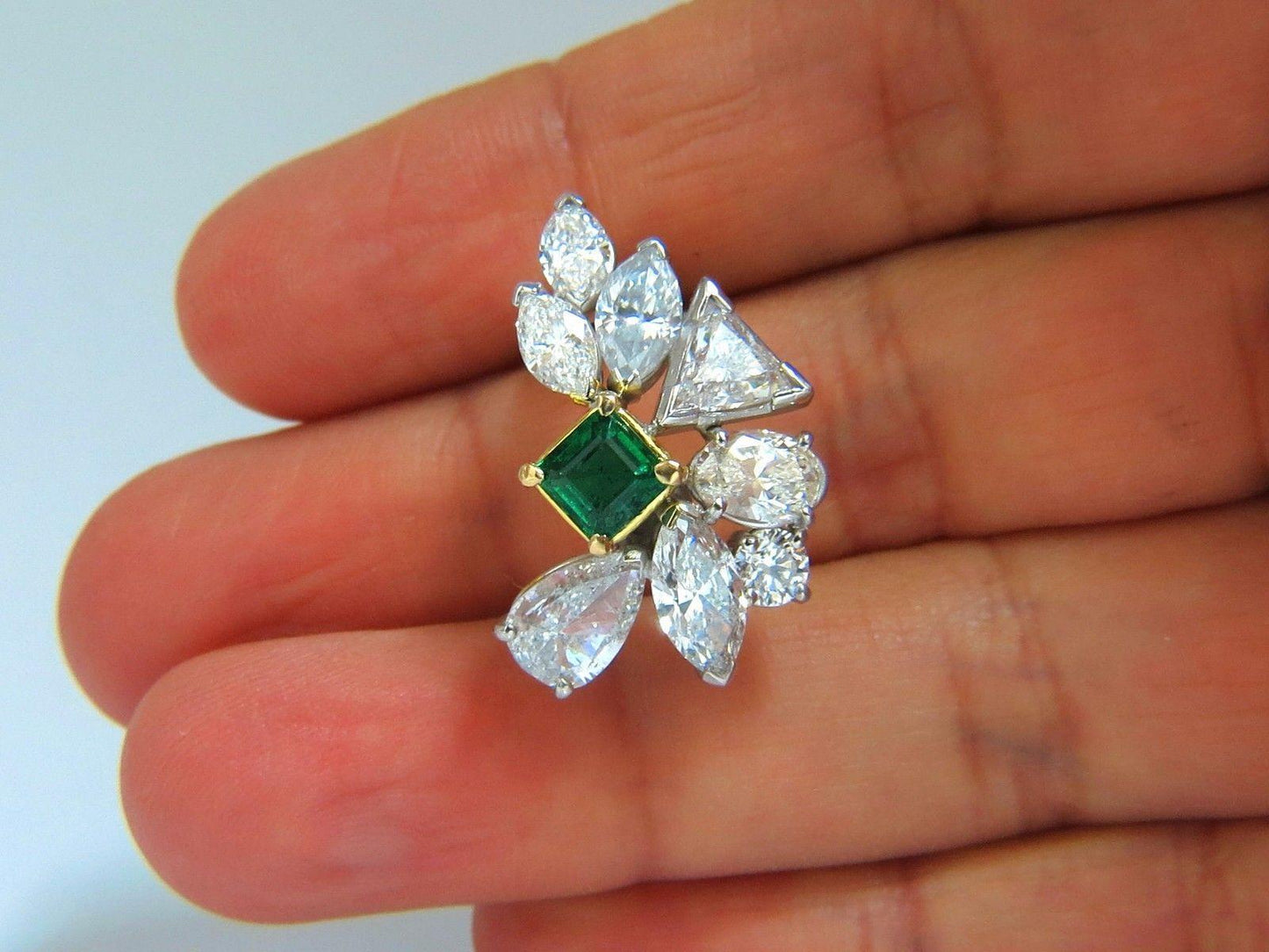 10.90ct Natural Emerald Diamond Crescent Cocktail Earrings Ref 12317