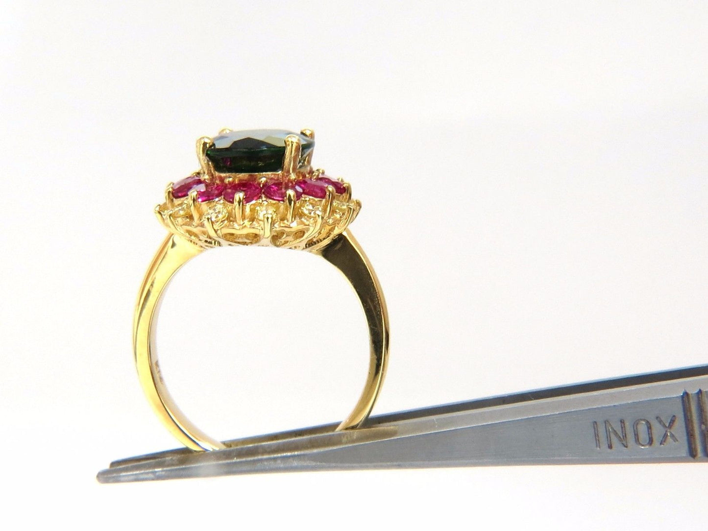 5.30ct Natural Deep Green Diopside Fancy Yellow diamonds Ruby Ring Cocktail Halo
