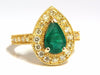 2.85ct Natural Pear Brilliant Emerald diamond ring 14kt G/Vs +Fancy Yellows