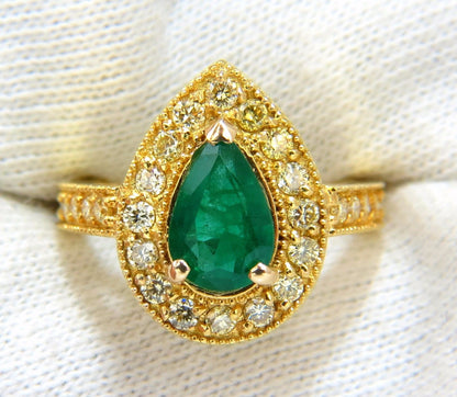 2.85ct Natural Pear Brilliant Emerald diamond ring 14kt G/Vs +Fancy Yellows
