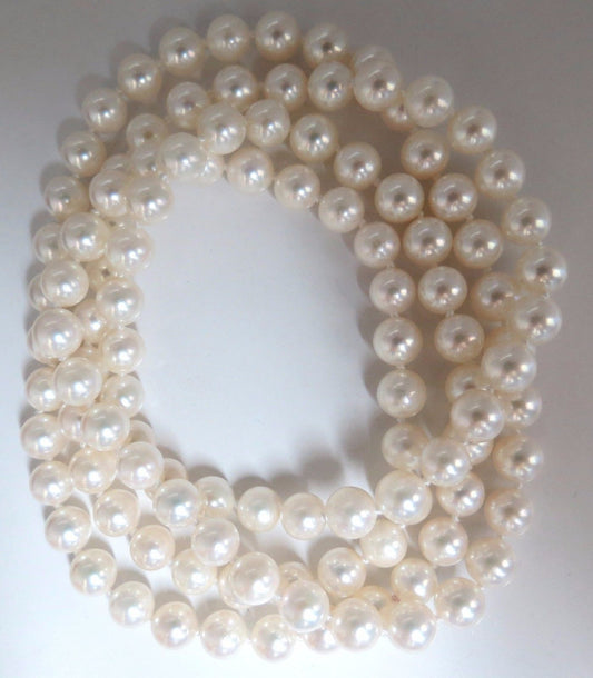 7.3mm Natural Japanese Pearls Endless Necklace / Double Wrap 34inch