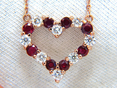 2.58ct natural vivid red ruby diamond heart necklace 14kt