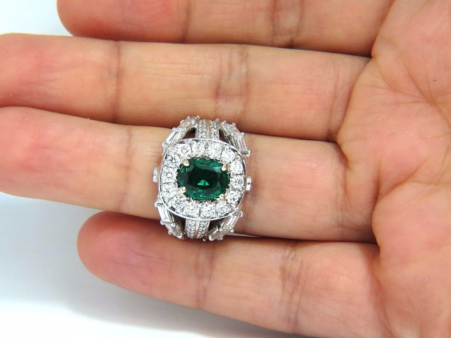 6.00ct natural vivid bright green emerald diamonds ring 14kt
