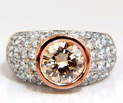GIA Certified 3.08ct. Fancy light brown round cut diamond ring 14kt