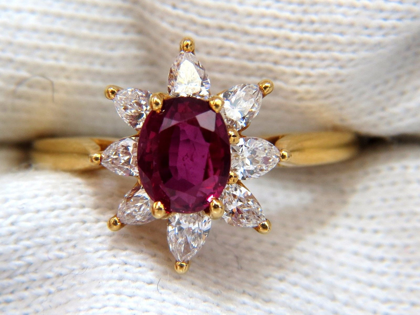 2.40ct Natural Ruby Diamonds Halo Pear Ring 18kt