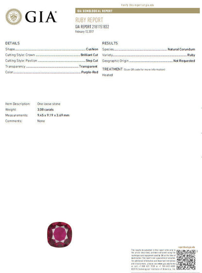 GIA Certified 5.08ct. Natural Ruby Diamonds ring 18kt Ballerina Prime